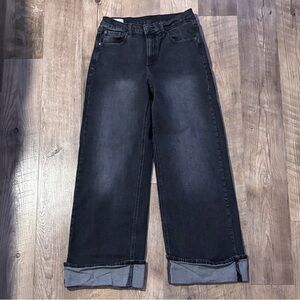 GAP washed black wide leg cuffed jeans
